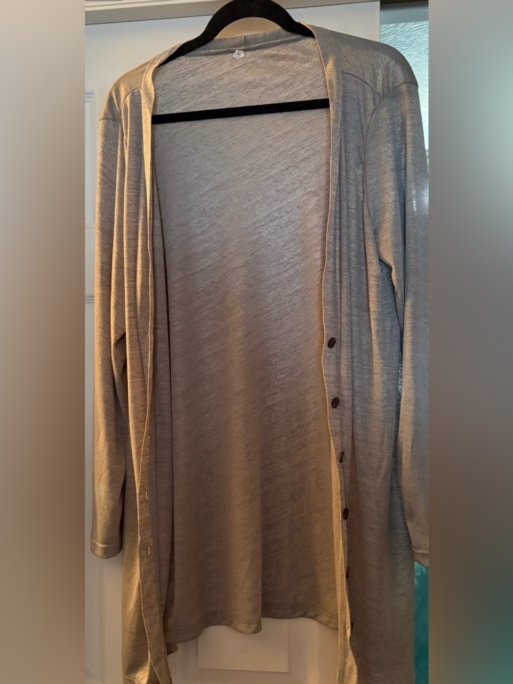 Womens super Lightweight silver gray Button-Front Cardigan Sweater. long